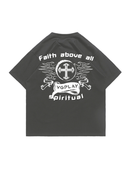 Faith Above All Printed Short-sleeved Cotton T-shirt