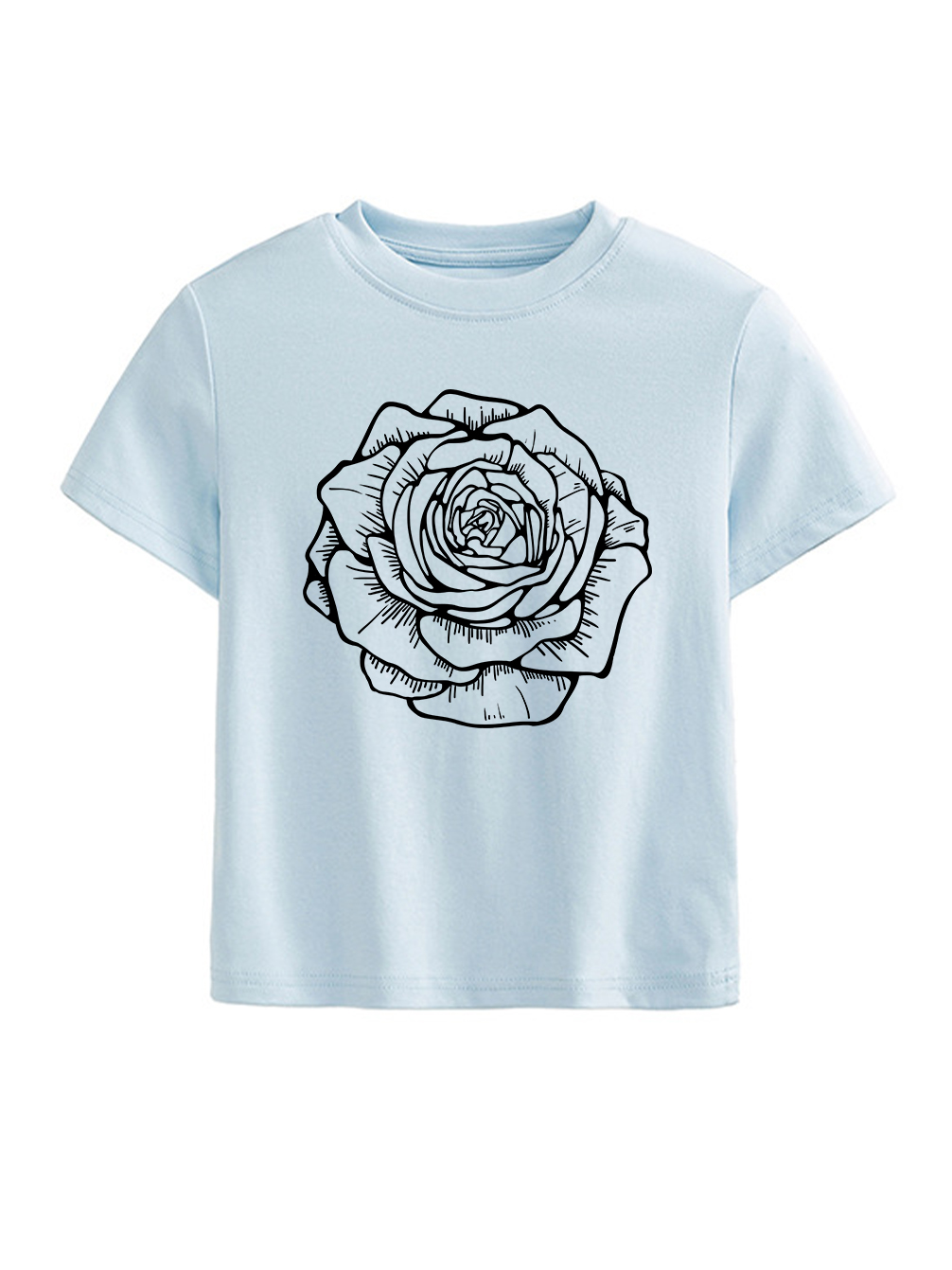 Sketch Flower Printed High Waist Waist-Defining Essential Short-sleeve Top For Women