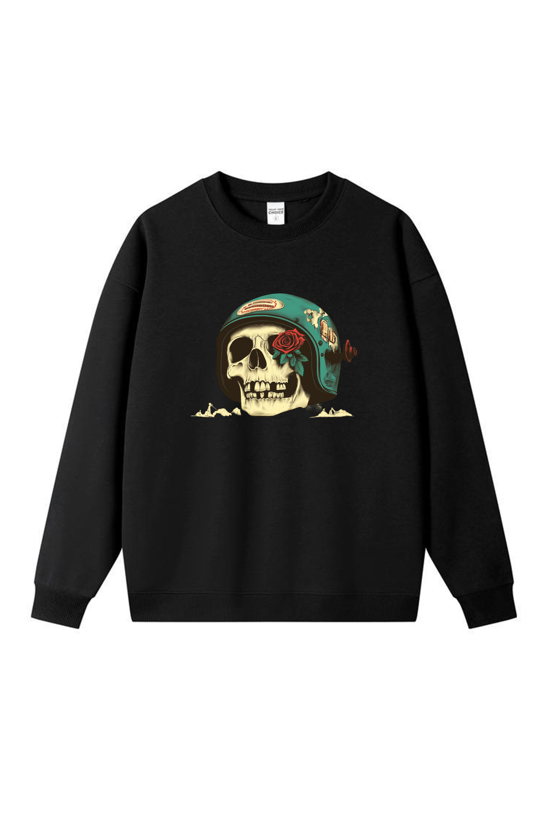 Skull print long-sleeved cotton T-shirt
