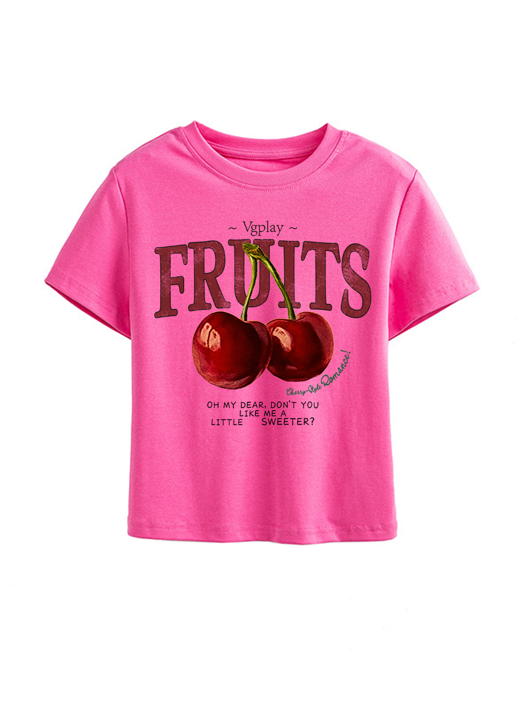 Cherry Printed High Waist Waist-Defining Essential Short-sleeve Top For Women