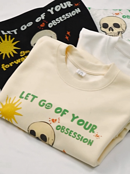 Keep Going Skull Print Long-sleeved Cotton T-shirt