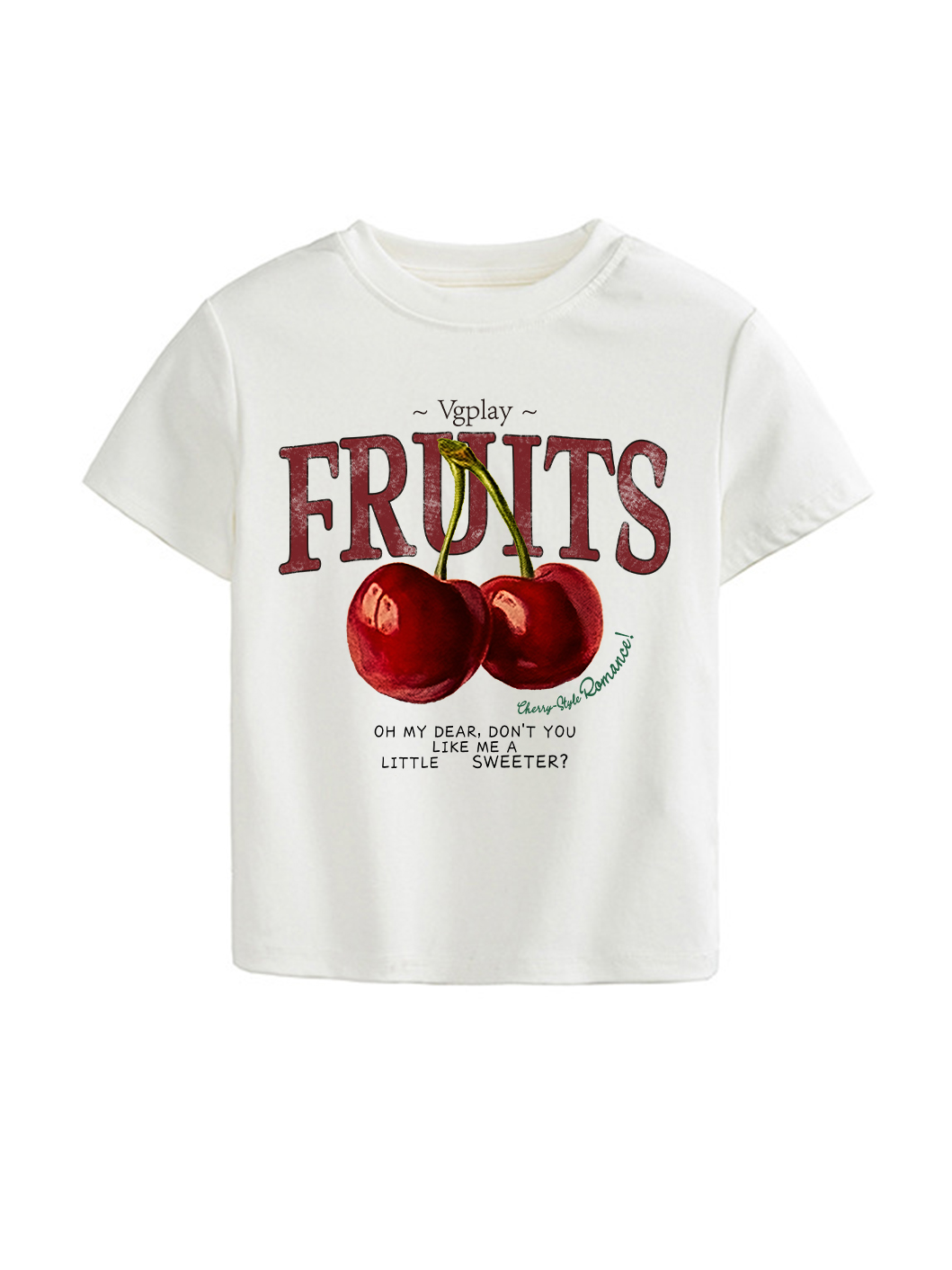 Cherry Printed High Waist Waist-Defining Essential Short-sleeve Top For Women