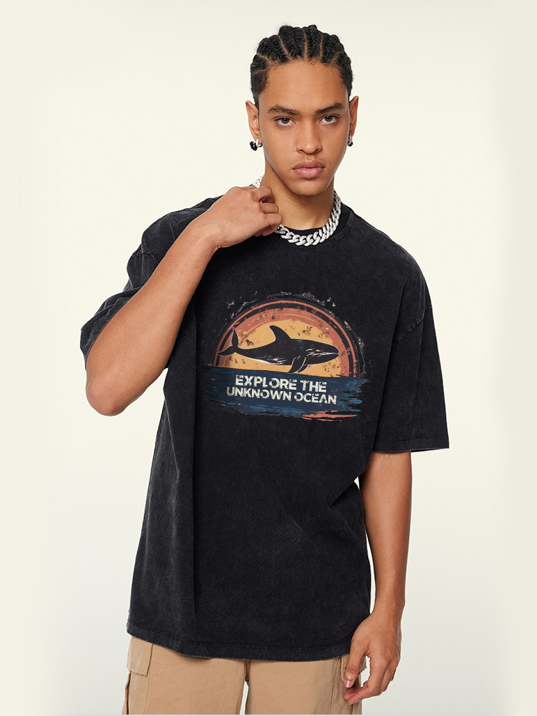 Explore the Unknown Ocean Printed Short-sleeved Cotton T-shirt