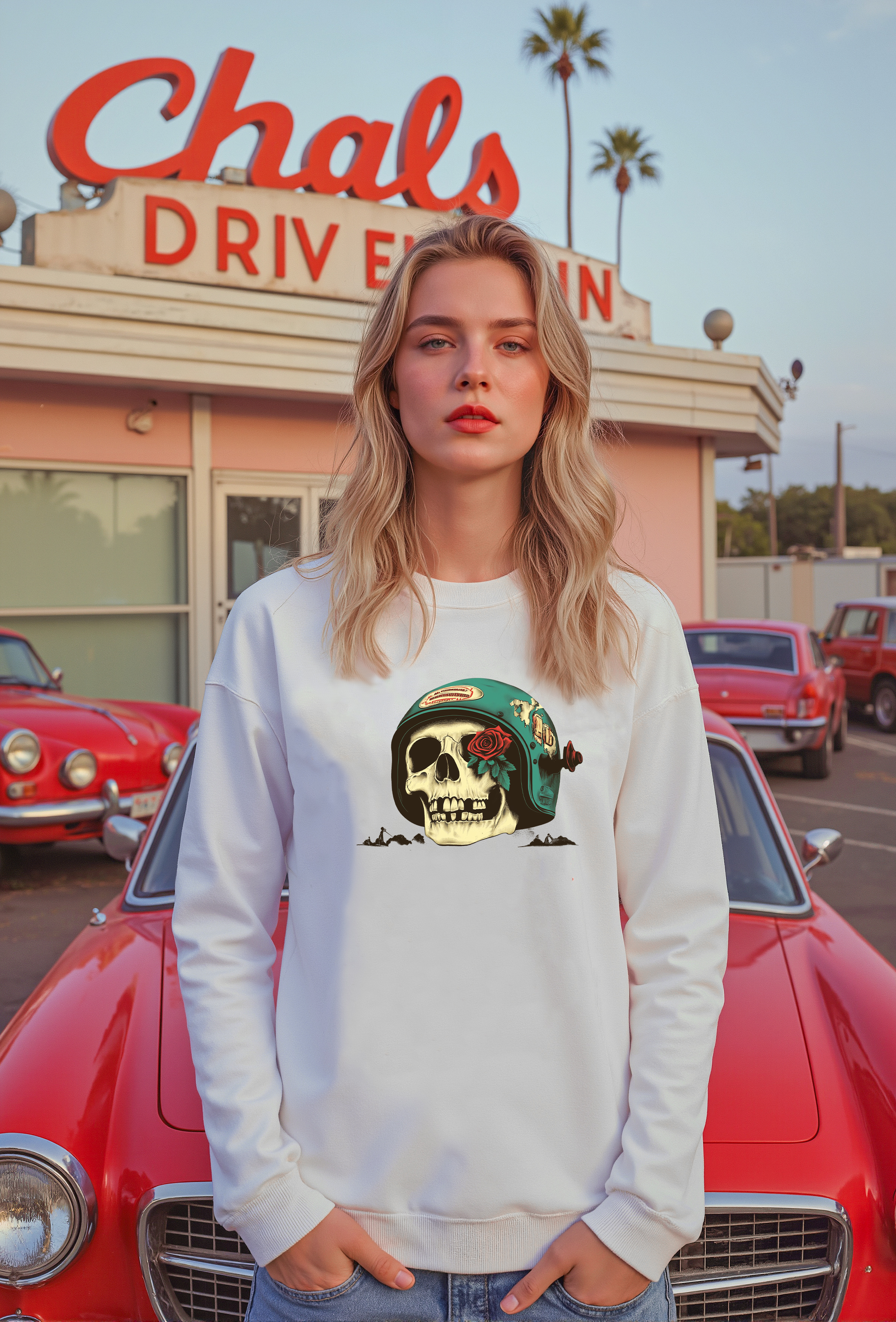 Skull Print Long-sleeved Cotton T-shirt
