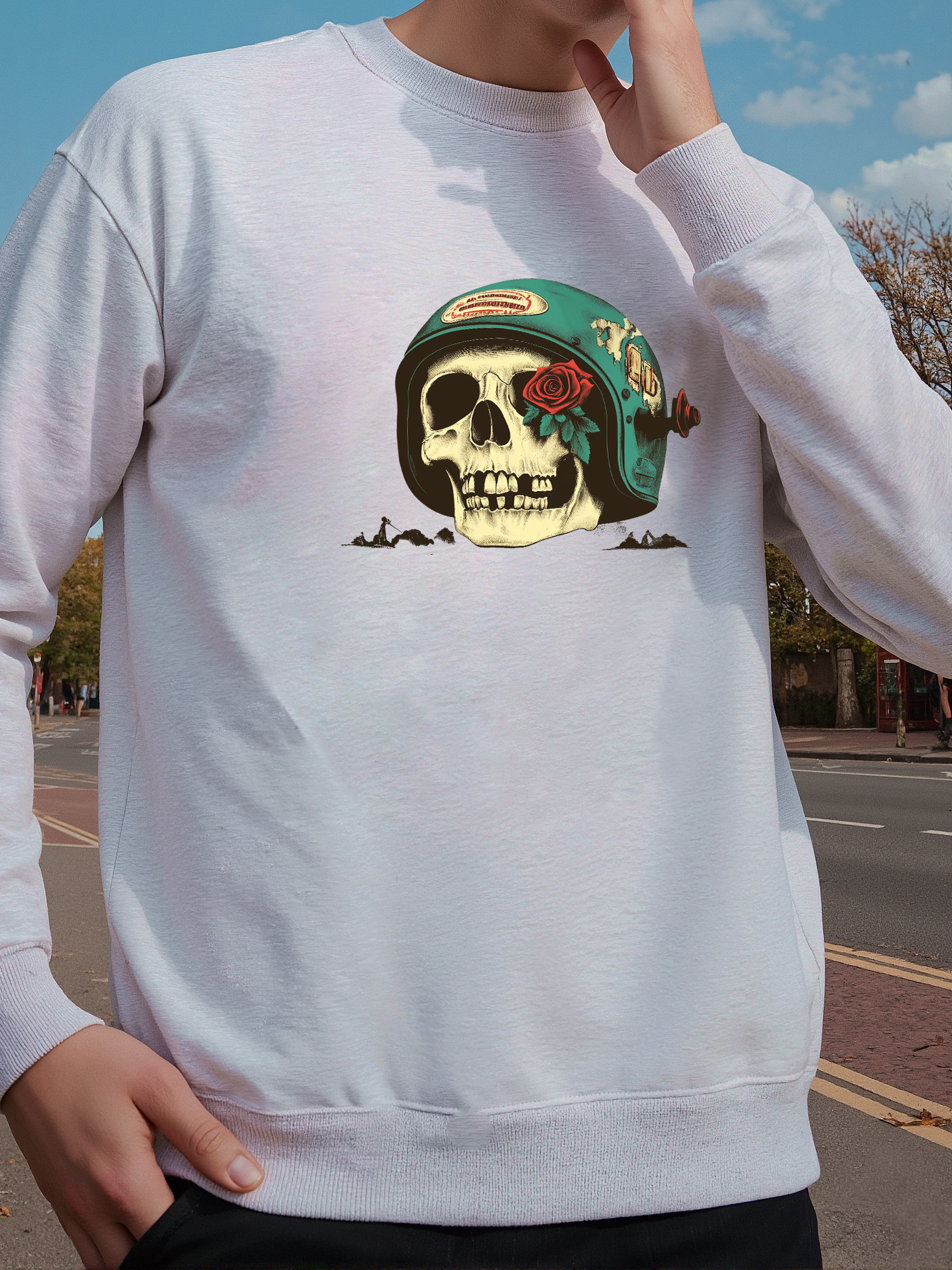 Skull Print Long-sleeved Cotton T-shirt