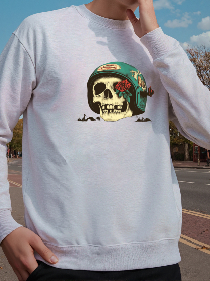 Skull Print Long-sleeved Cotton T-shirt