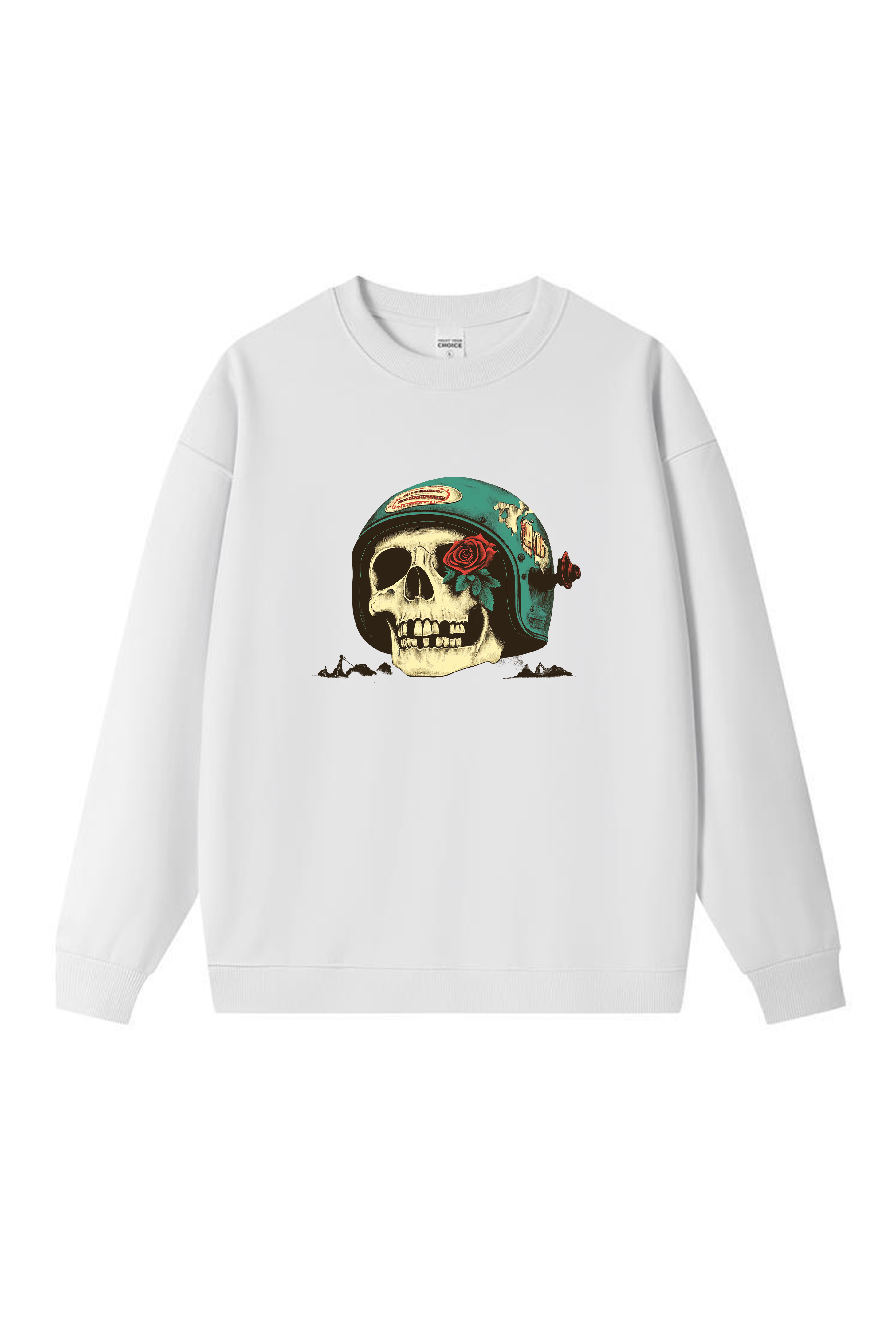 Skull print long-sleeved cotton T-shirt