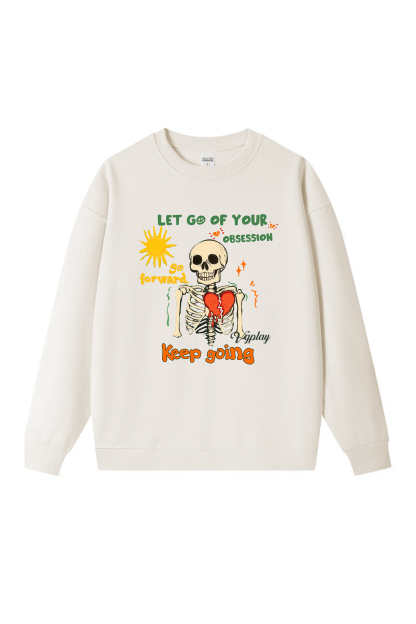 Keep Going Skull Print Long-sleeved Cotton T-shirt