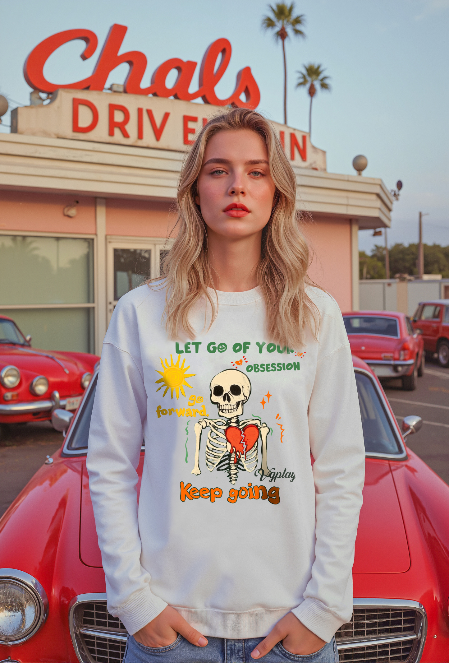 Keep Going Skull Print Long-sleeved Cotton T-shirt
