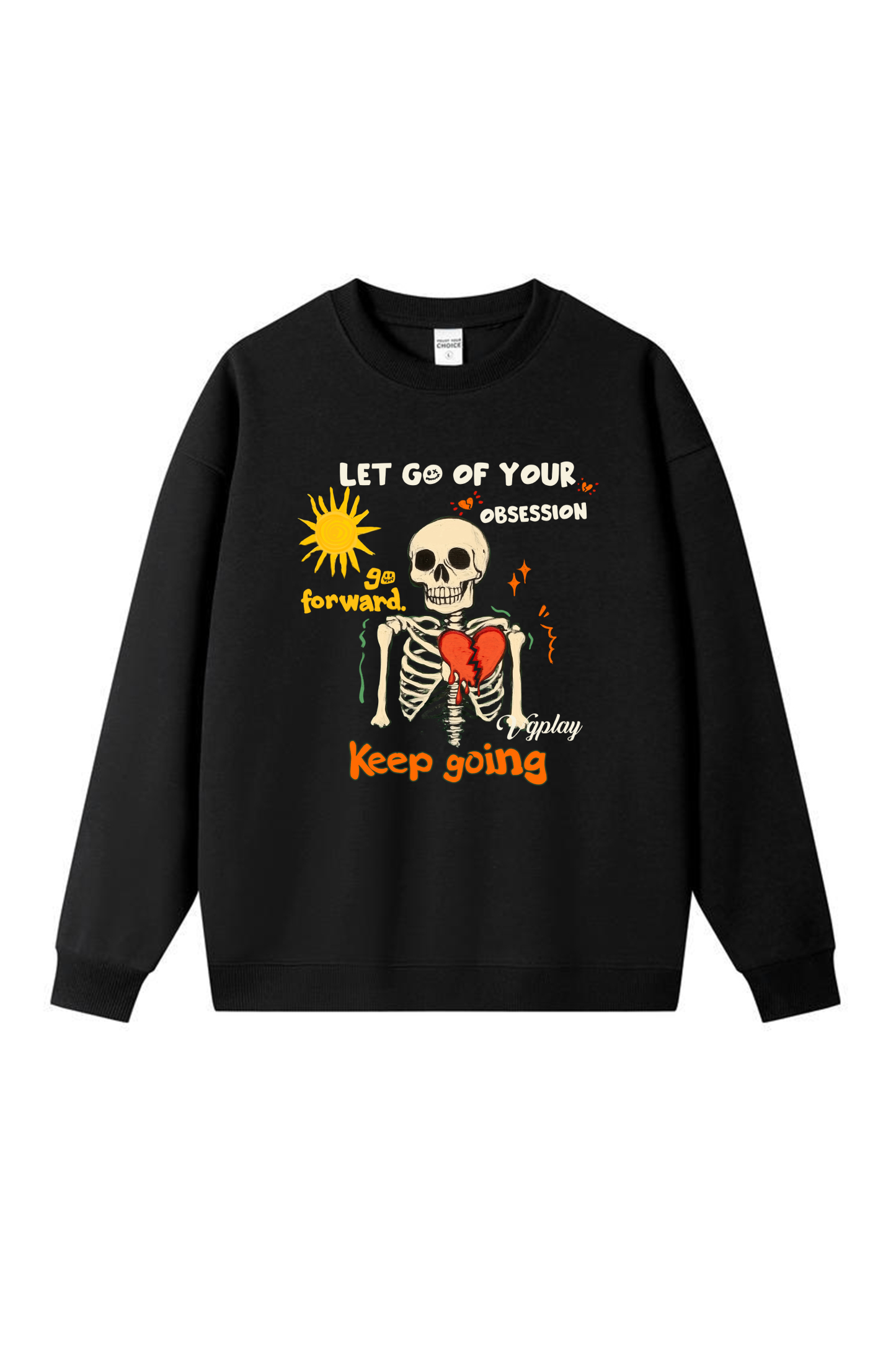 Keep Going Skull Print Long-sleeved Cotton T-shirt