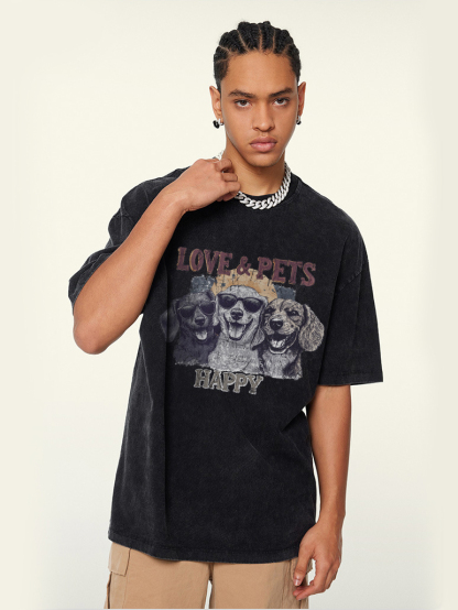 Love and Pets Printed Short-sleeved Cotton T-shirt