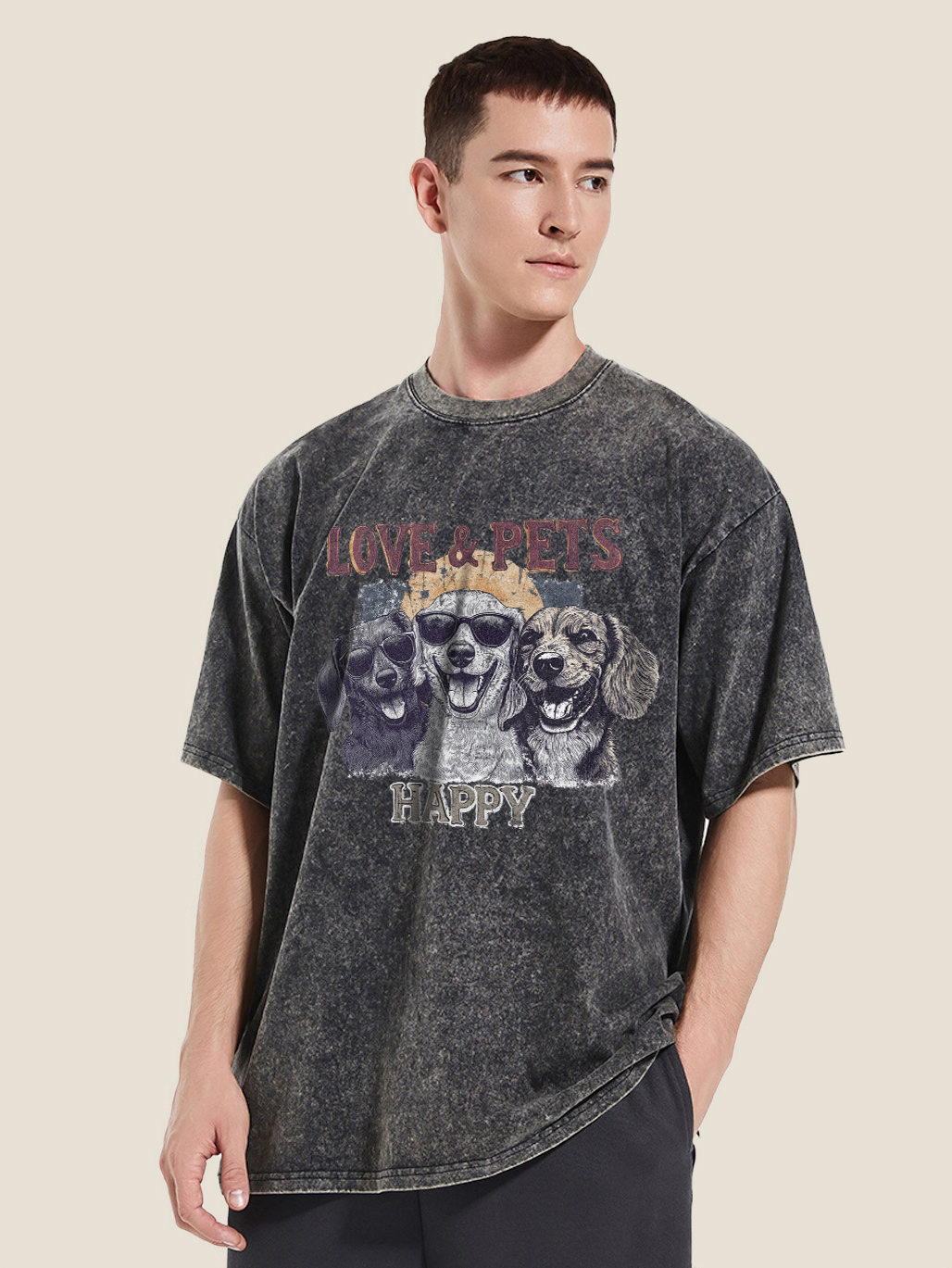 Love and Pets Printed Short-sleeved Cotton T-shirt