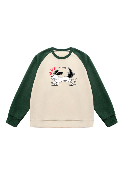 Dog Print Long Sleeve Paneled Cotton T-Shirt