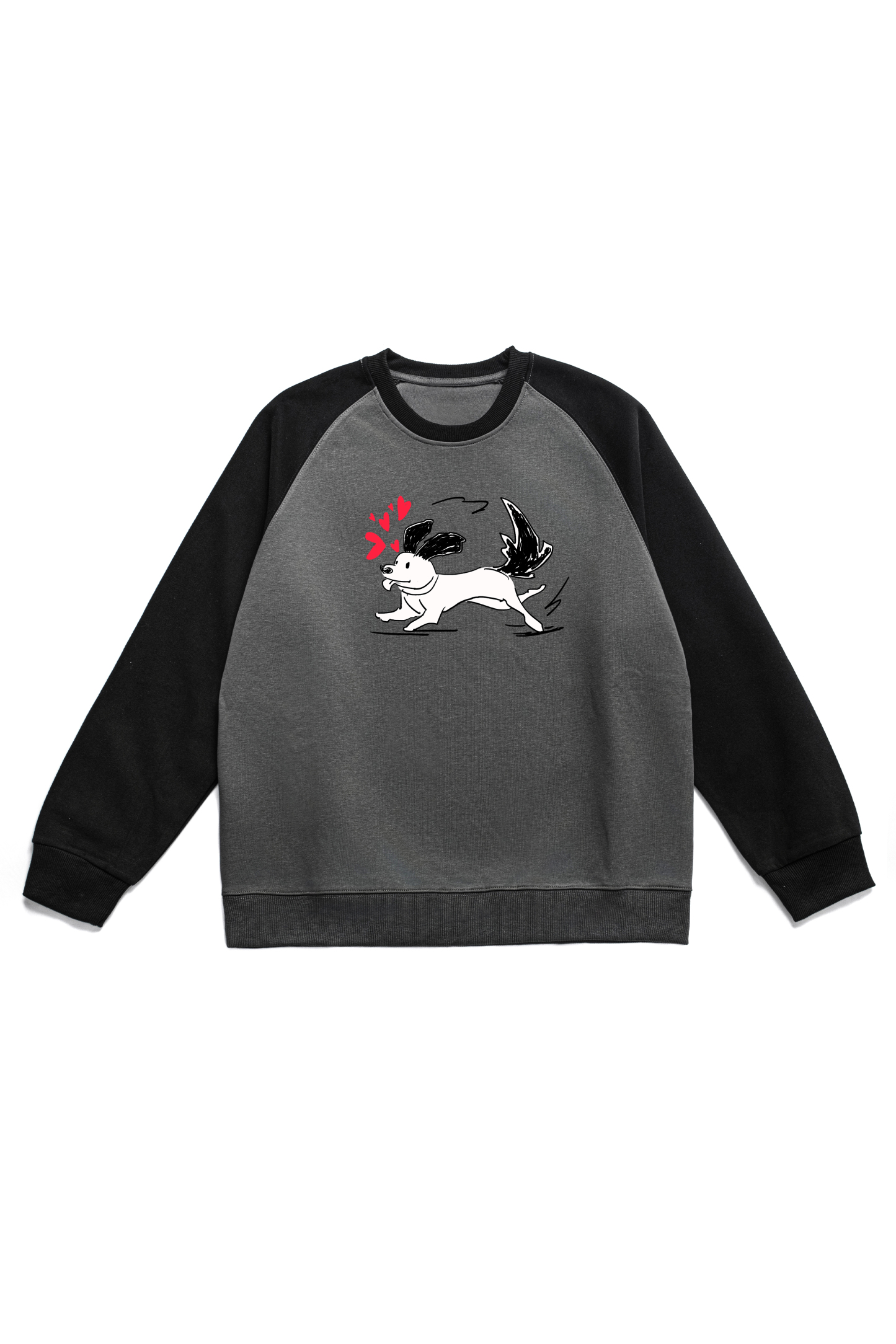 Dog Print Long Sleeve Paneled Cotton T-Shirt