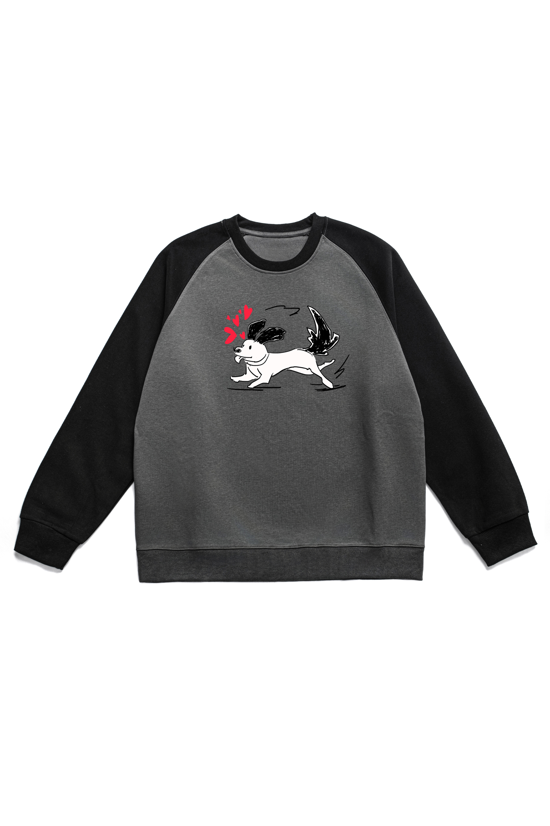 Dog Print Long Sleeve Paneled Cotton T-Shirt