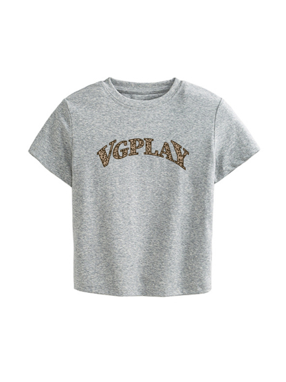 Logo Printed High Waist Waist-Defining Essential Short-sleeve Top For Women