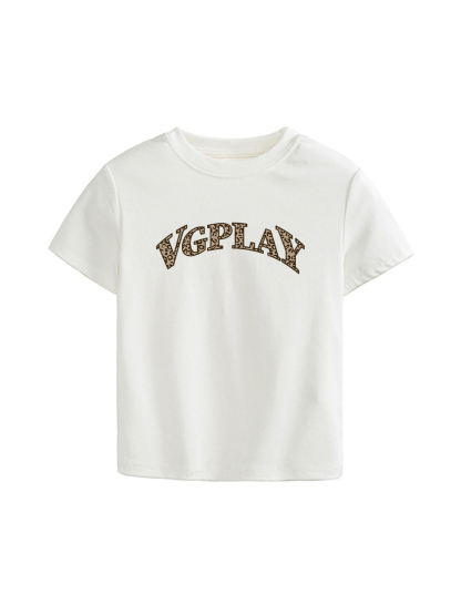 Logo Printed High Waist Waist-Defining Essential Short-sleeve Top For Women