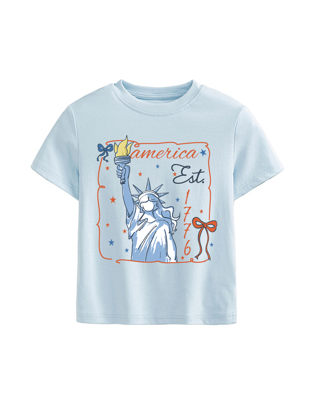 America Est Printed Straight Shoulder Short-sleeve T-shirt For Women