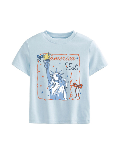 America Est Printed Straight Shoulder Short-sleeve T-shirt For Women