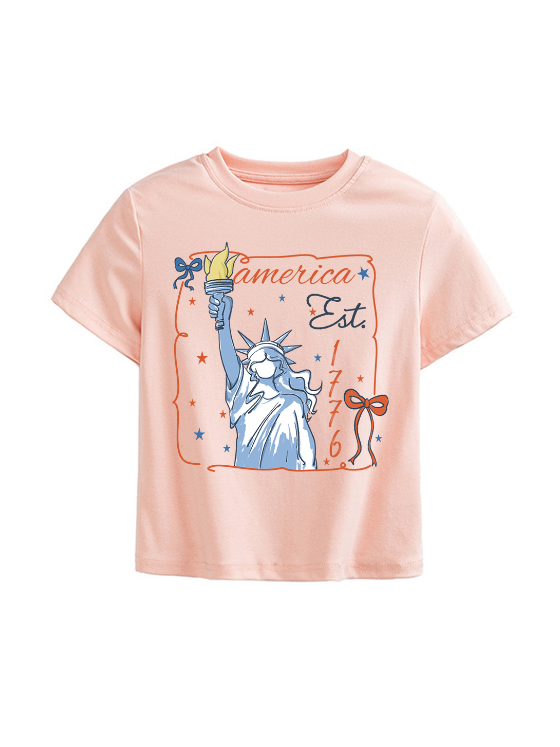 America Est Printed Straight Shoulder Short-sleeve T-shirt For Women