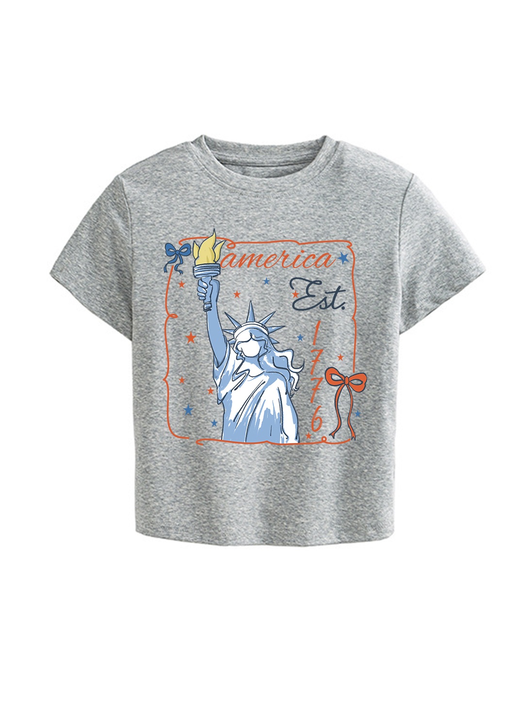 America Est Printed Straight Shoulder Short-sleeve T-shirt For Women