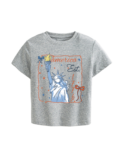 America Est Printed Straight Shoulder Short-sleeve T-shirt For Women
