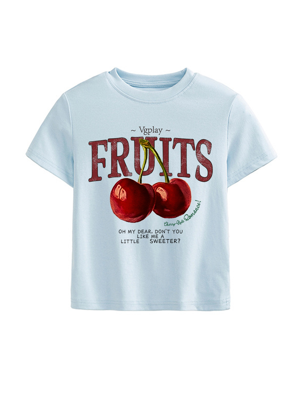 Cherry Printed High Waist Waist-Defining Essential Short-sleeve Top For Women