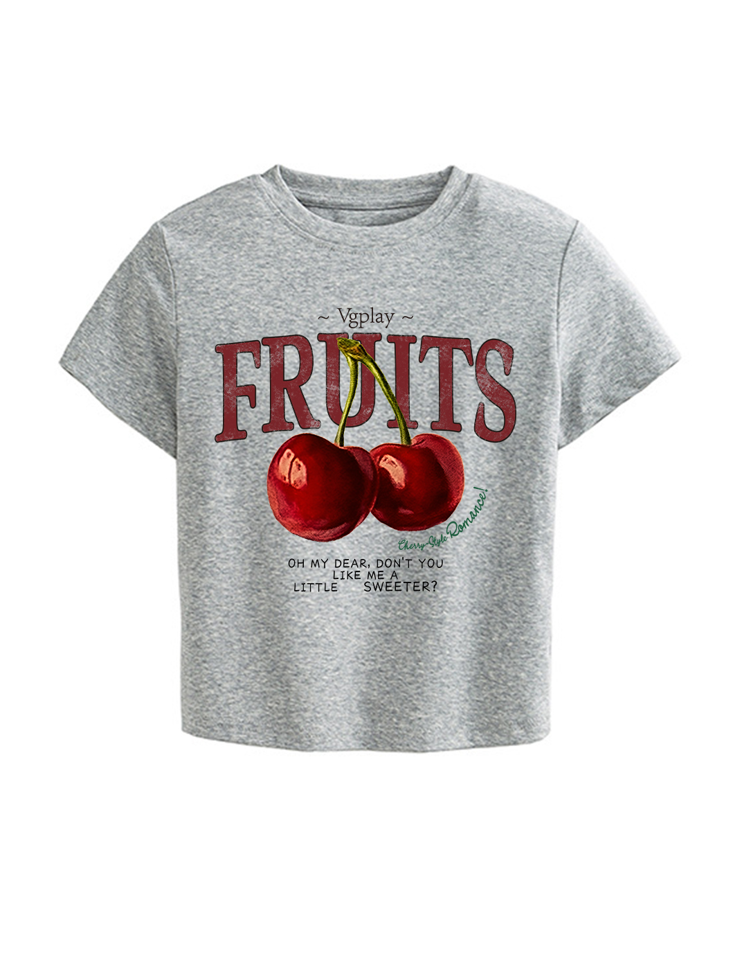 Cherry Printed High Waist Waist-Defining Essential Short-sleeve Top For Women