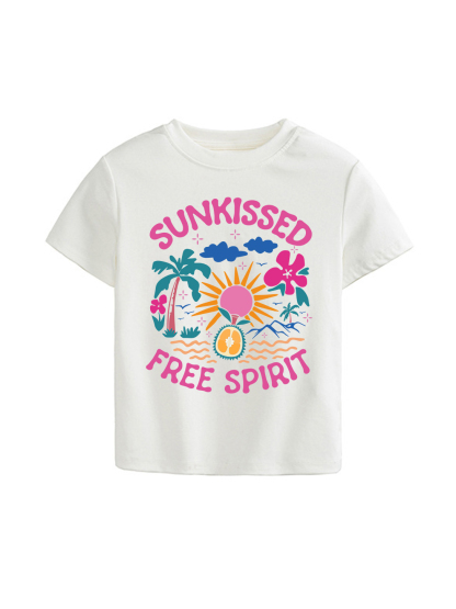 Sunkissed Printed High Waist Waist-Defining Essential Short-sleeve Top For Women