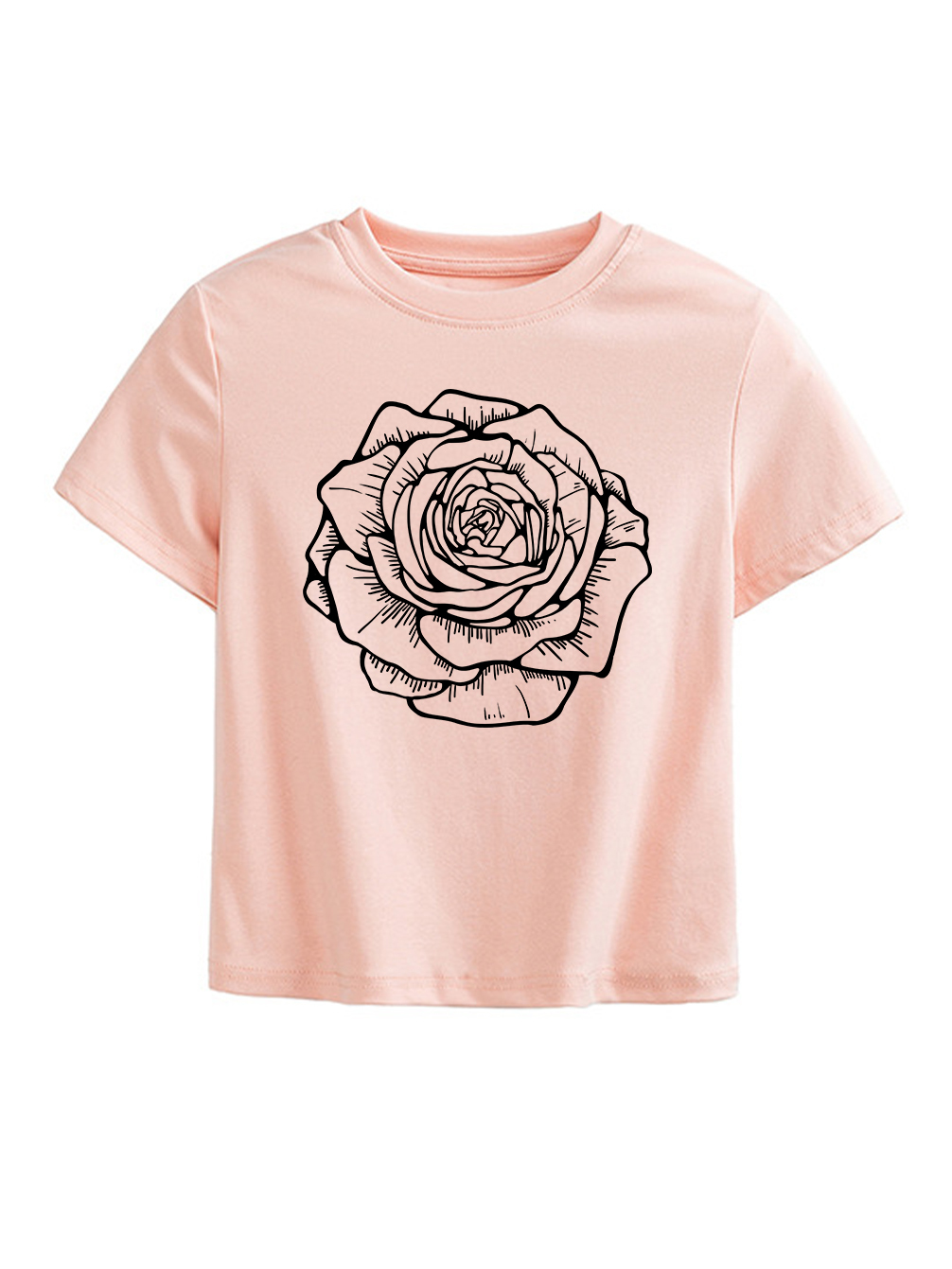 Sketch Flower Printed High Waist Waist-Defining Essential Short-sleeve