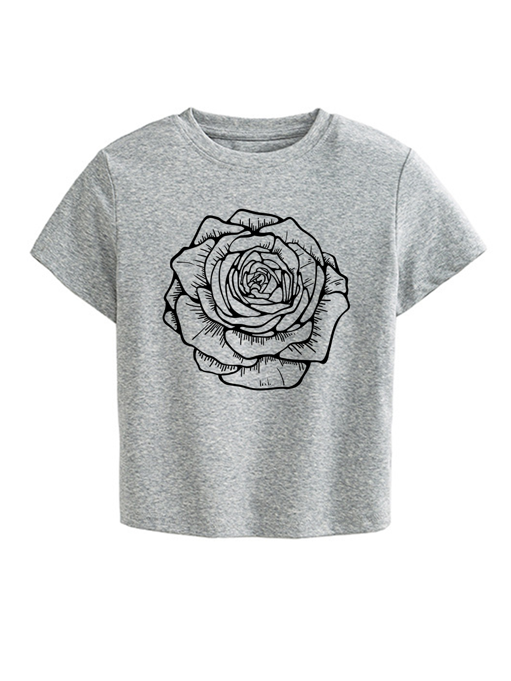 Sketch Flower Printed High Waist Waist-Defining Essential Short-sleeve Top For Women