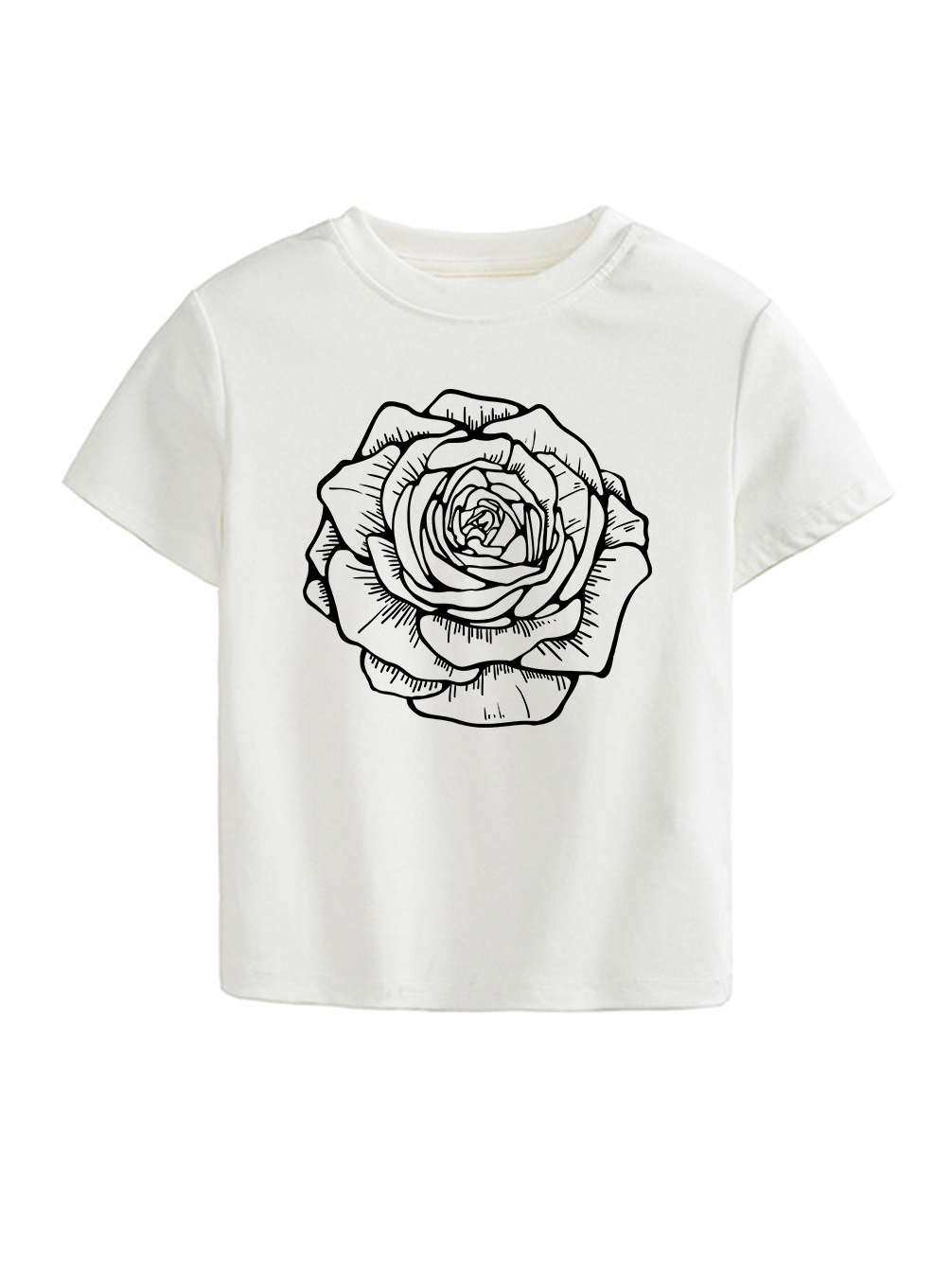 Sketch Flower Printed High Waist Waist-Defining Essential Short-sleeve Top For Women