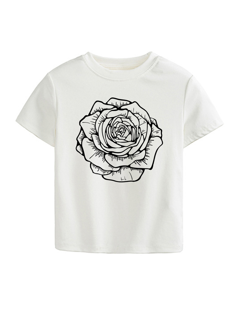 Sketch Flower Printed High Waist Waist-Defining Essential Short-sleeve Top For Women