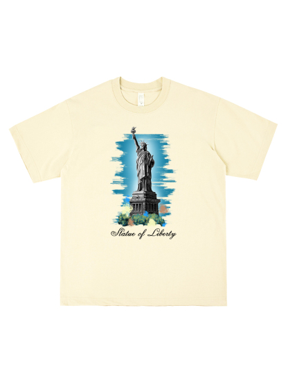 Statue Of Liberty Printed Short-sleeved Cotton T-shirt