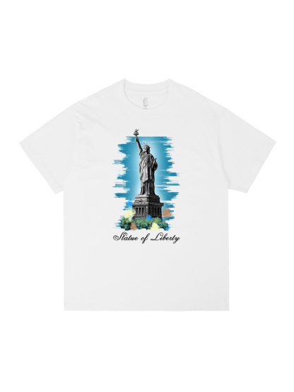 Statue Of Liberty Printed Short-sleeved Cotton T-shirt