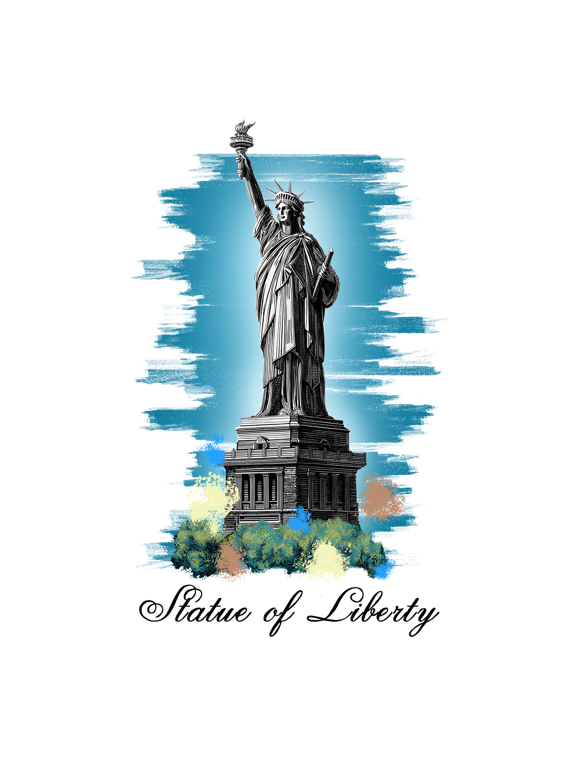 Statue Of Liberty Printed Short-sleeved Cotton T-shirt