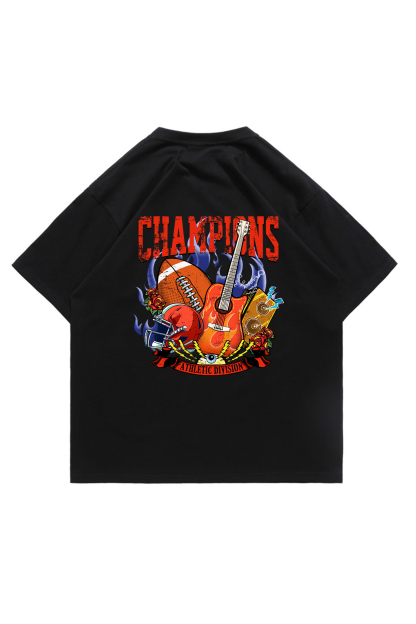 Champion Football Guitar Print Short-sleeved Cotton T-shirt