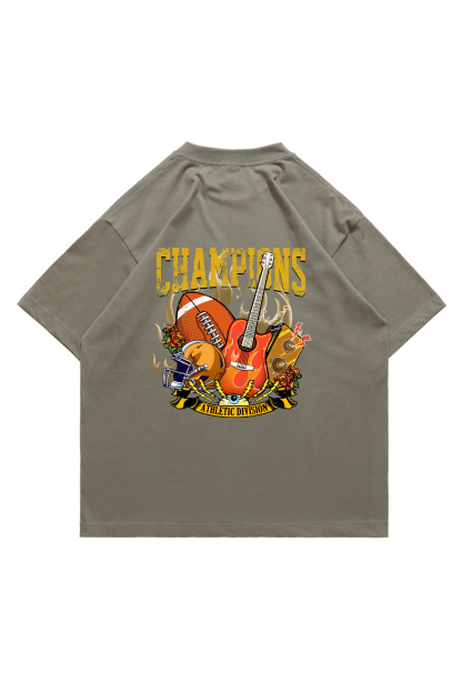 Champion Football Guitar Print Short-sleeved Cotton T-shirt