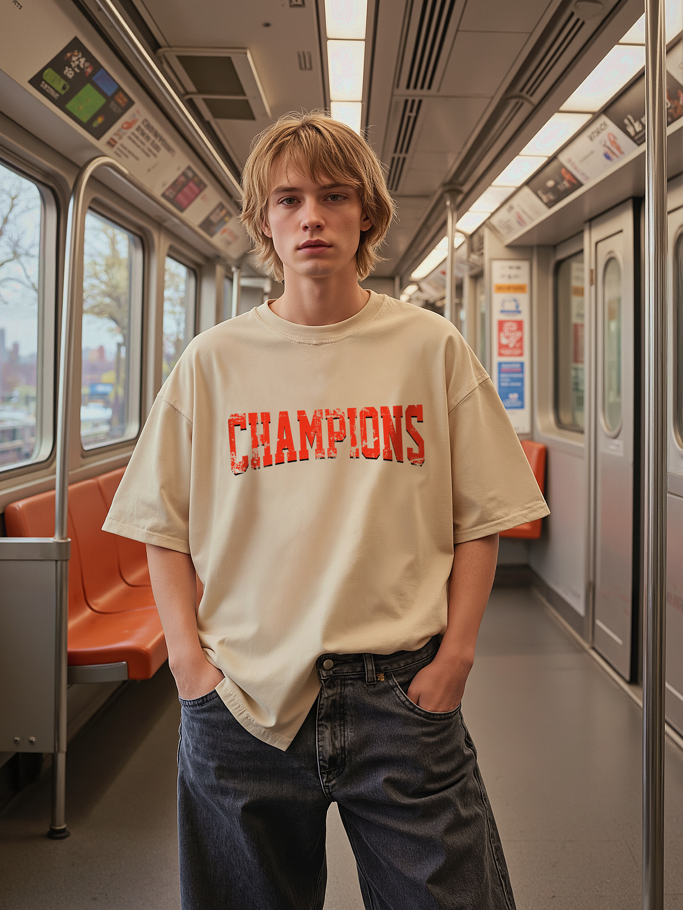 Champion Football Guitar Print Short-sleeved Cotton T-shirt