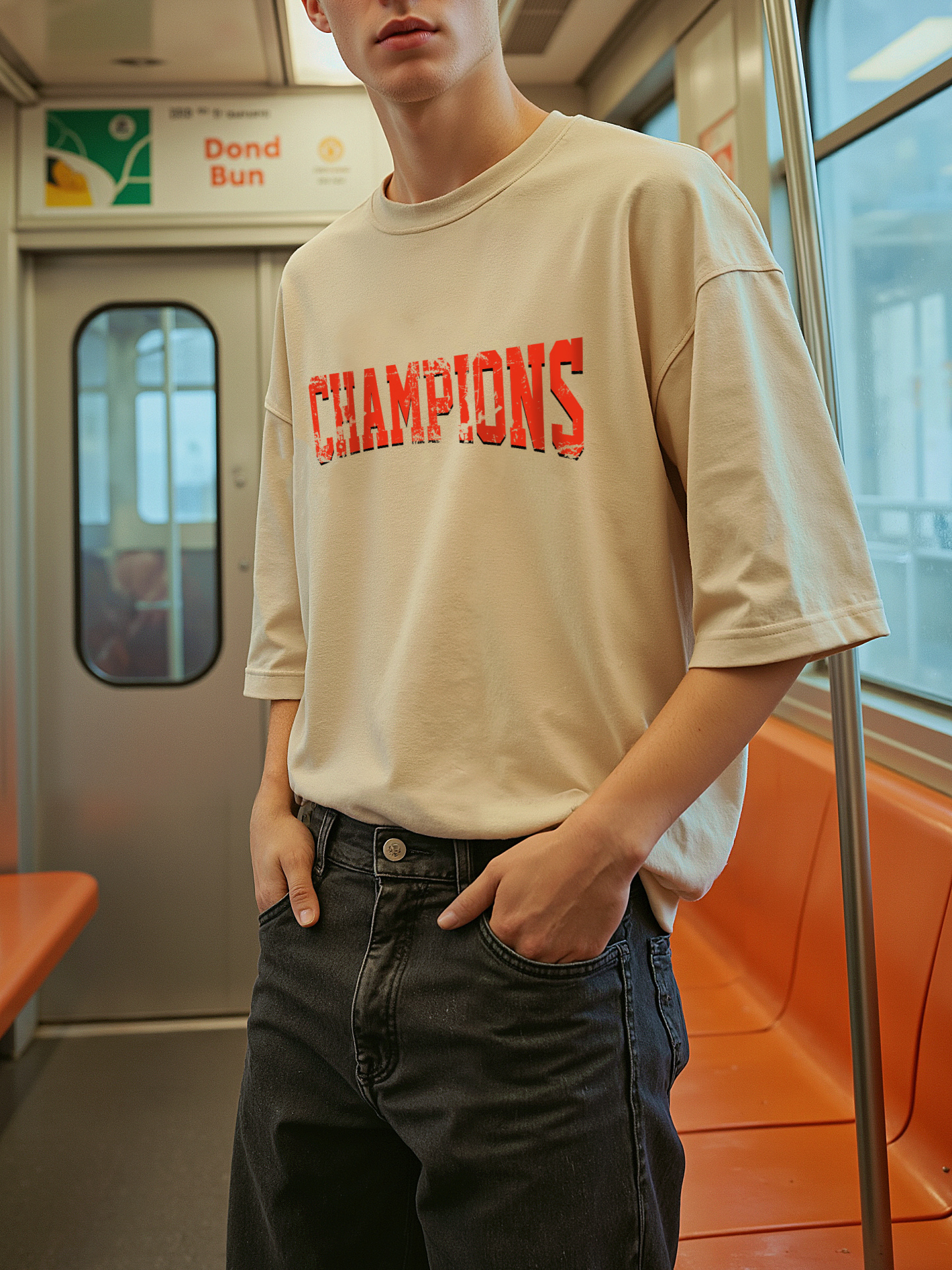 Champion Football Guitar Print Short-sleeved Cotton T-shirt