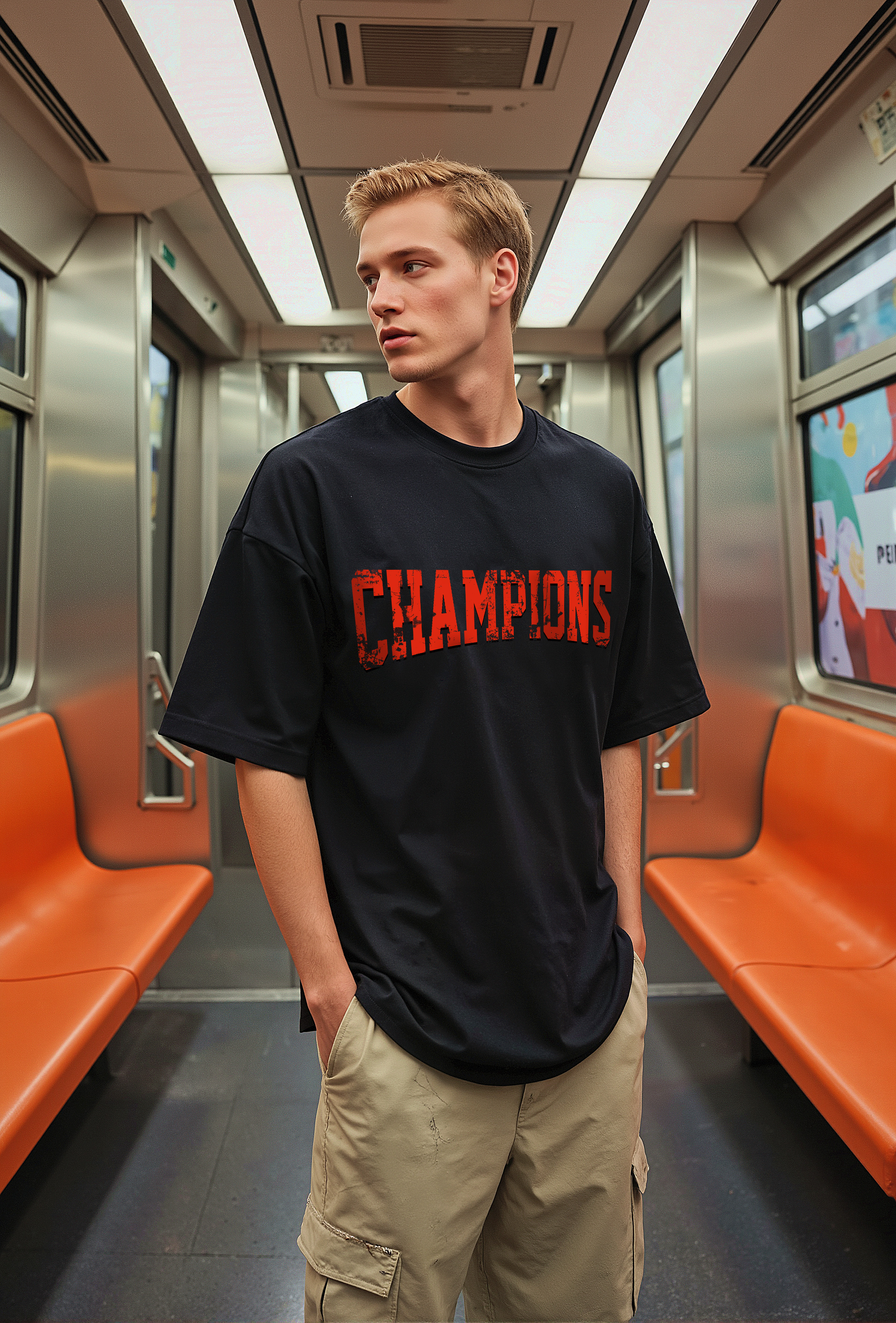 Champion Football Guitar Print Short-sleeved Cotton T-shirt