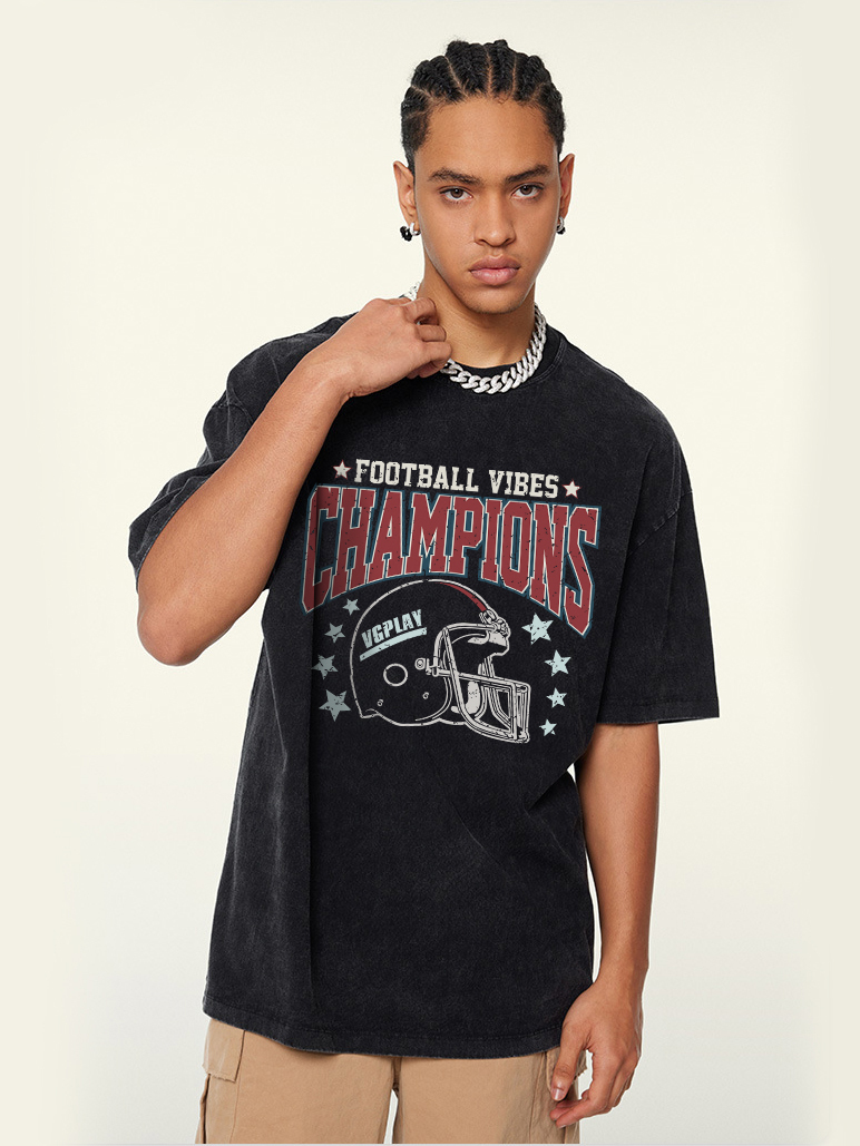 Football Vibes Champions Printed Short-sleeved Cotton T-shirt