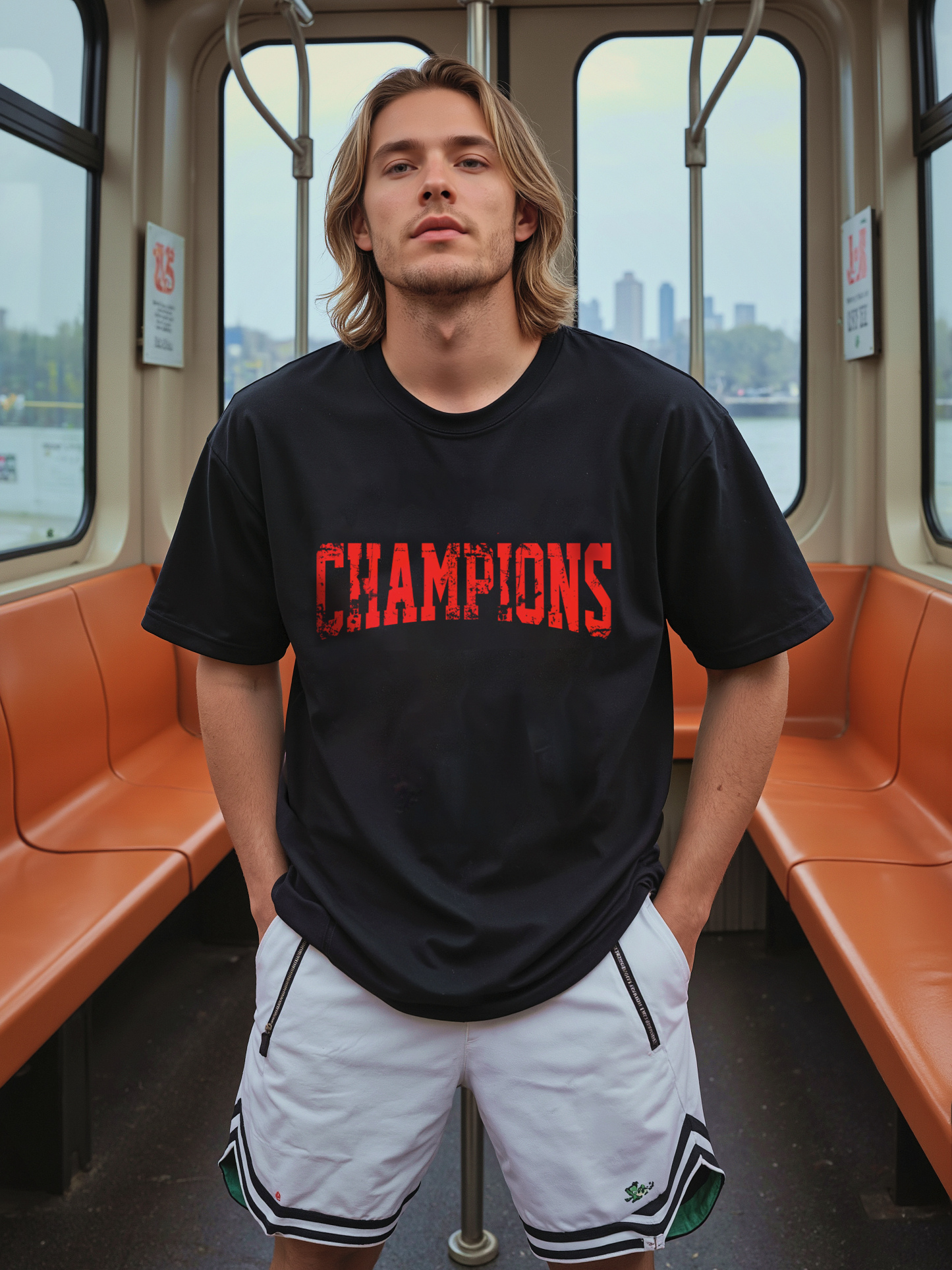 Champion Football Guitar Print Short-sleeved Cotton T-shirt