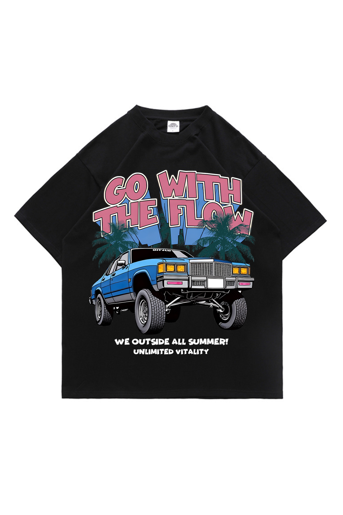 Heavyweight Vintage Automotive Art Print T-shirt for Vacation Style