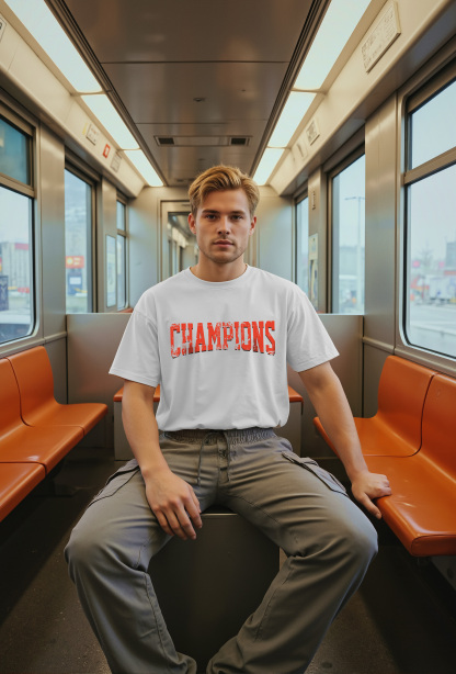 Champion Football Guitar Print Short-sleeved Cotton T-shirt