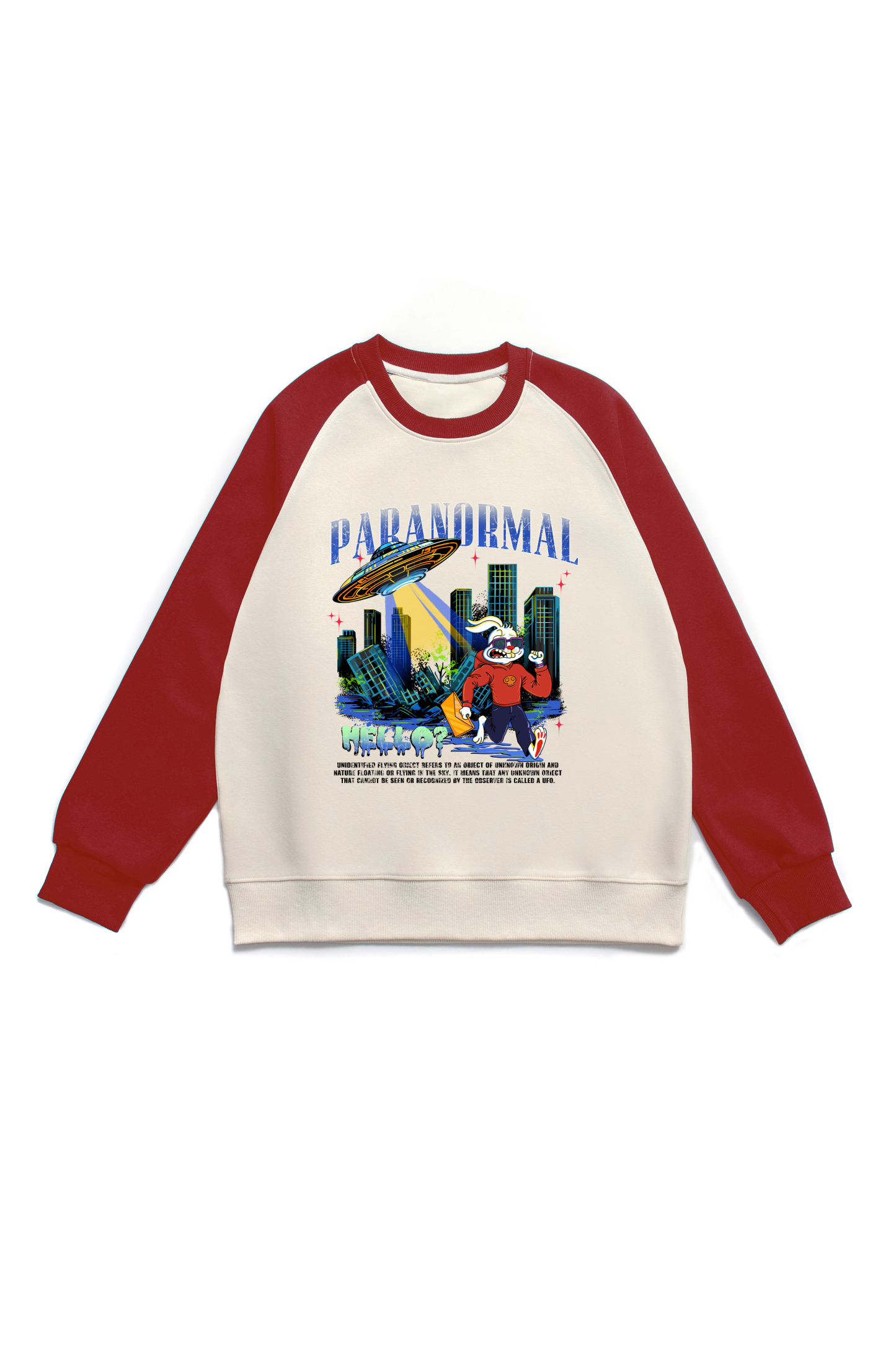 Paranormal UFO Destruction Print Long Sleeve Cotton T-Shirt