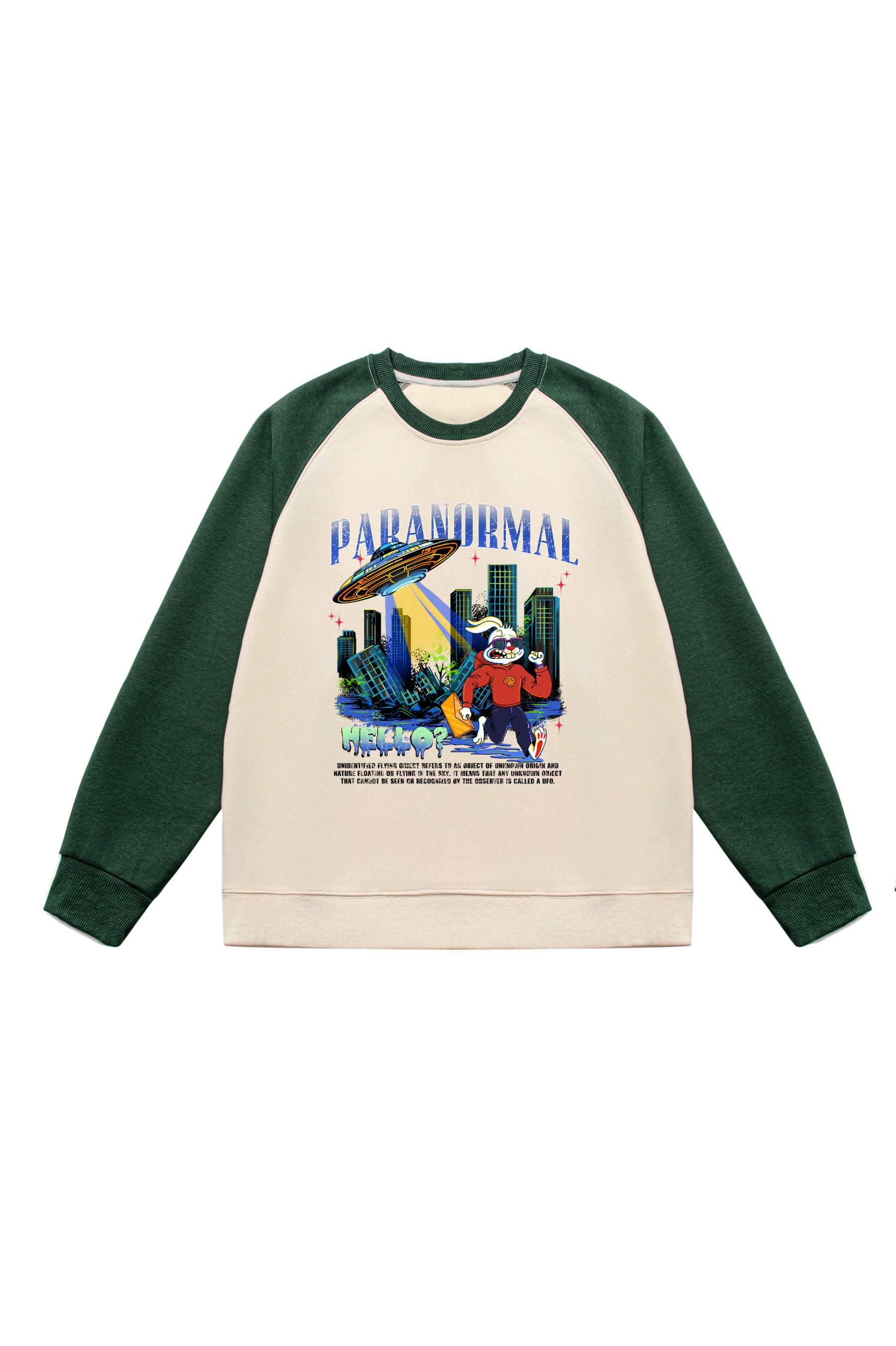 Paranormal UFO Destruction Print Long Sleeve Cotton T-Shirt