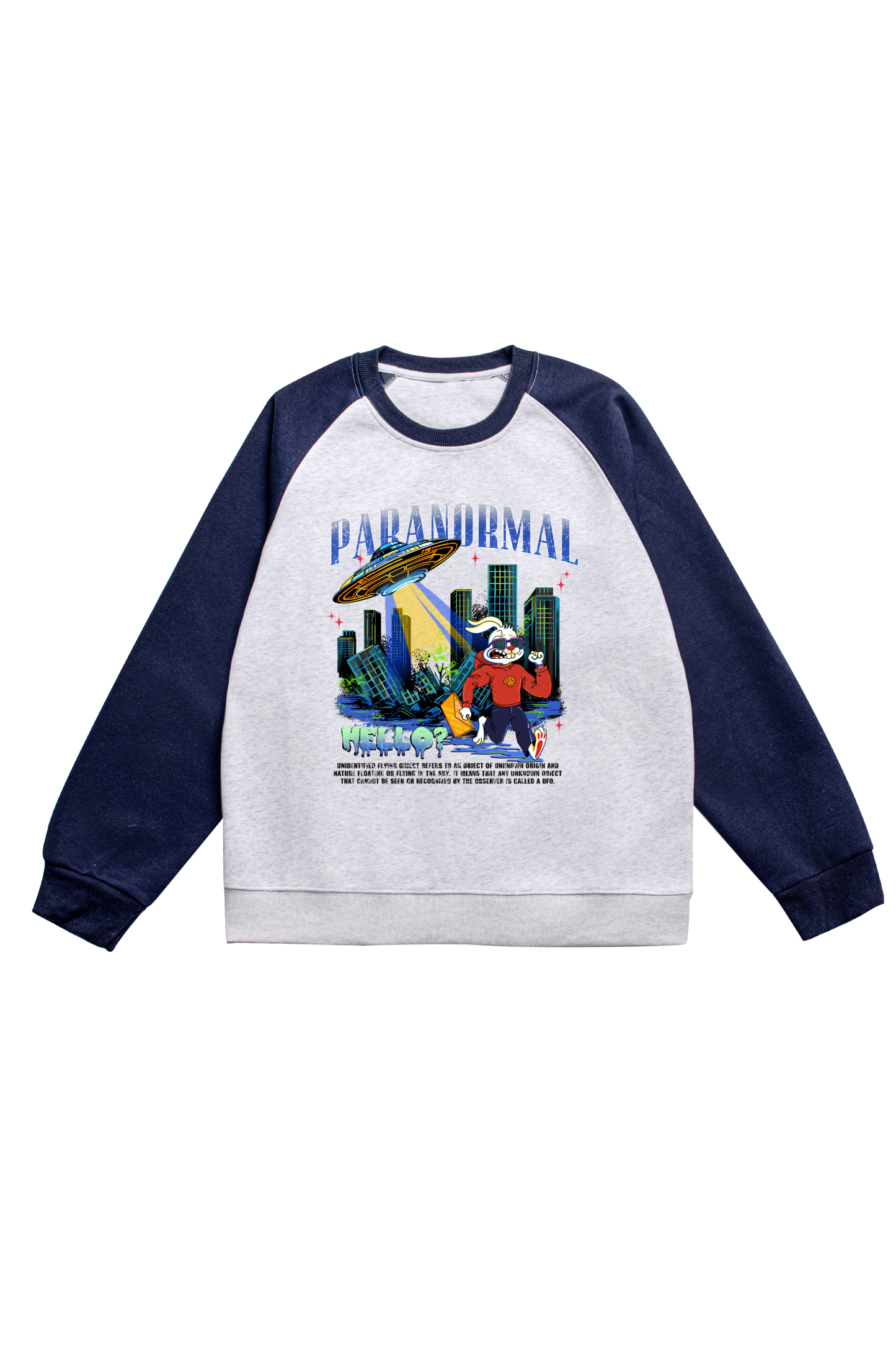 Paranormal UFO Destruction Print Long Sleeve Cotton T-Shirt