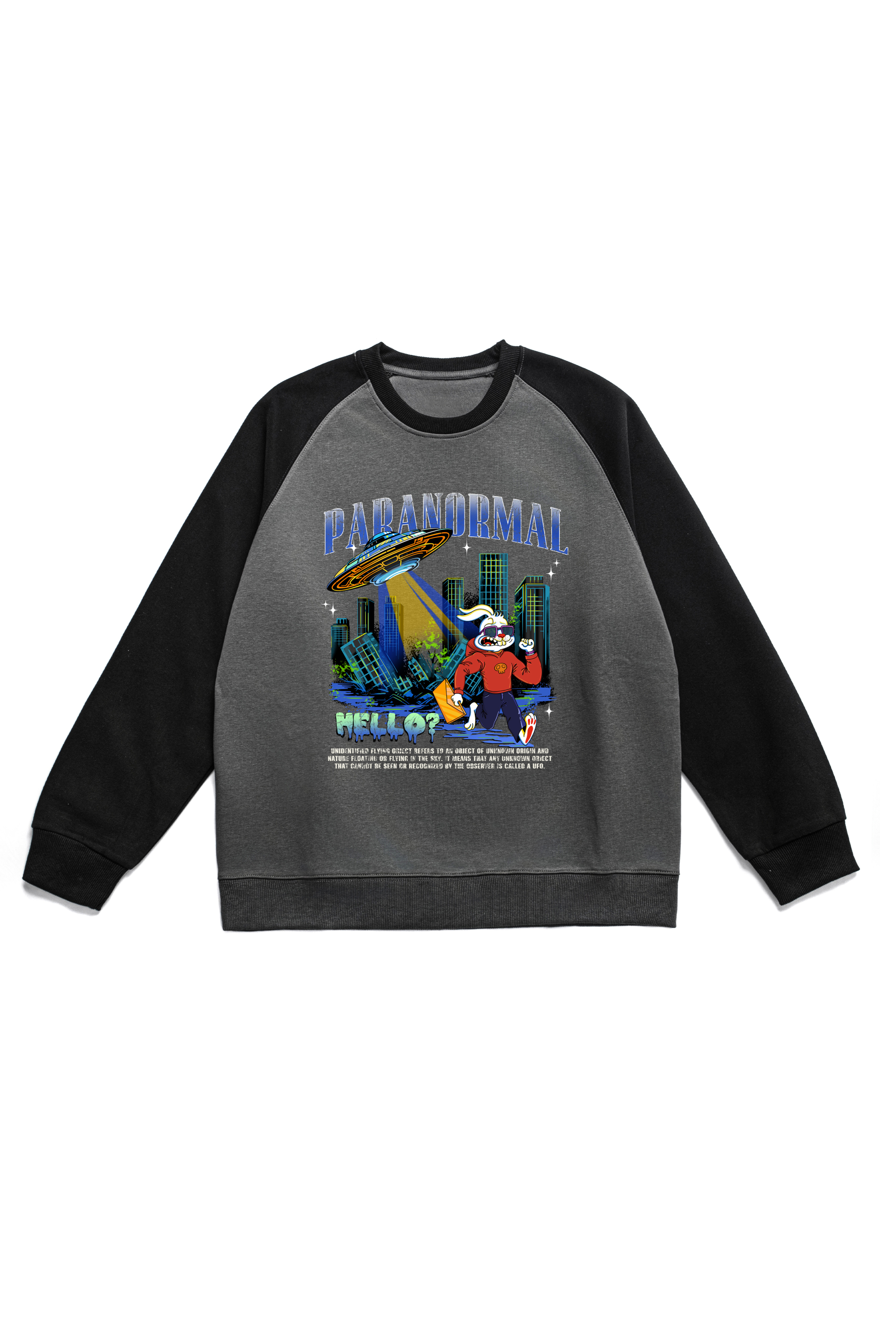 Paranormal UFO Destruction Print Long Sleeve Cotton T-Shirt