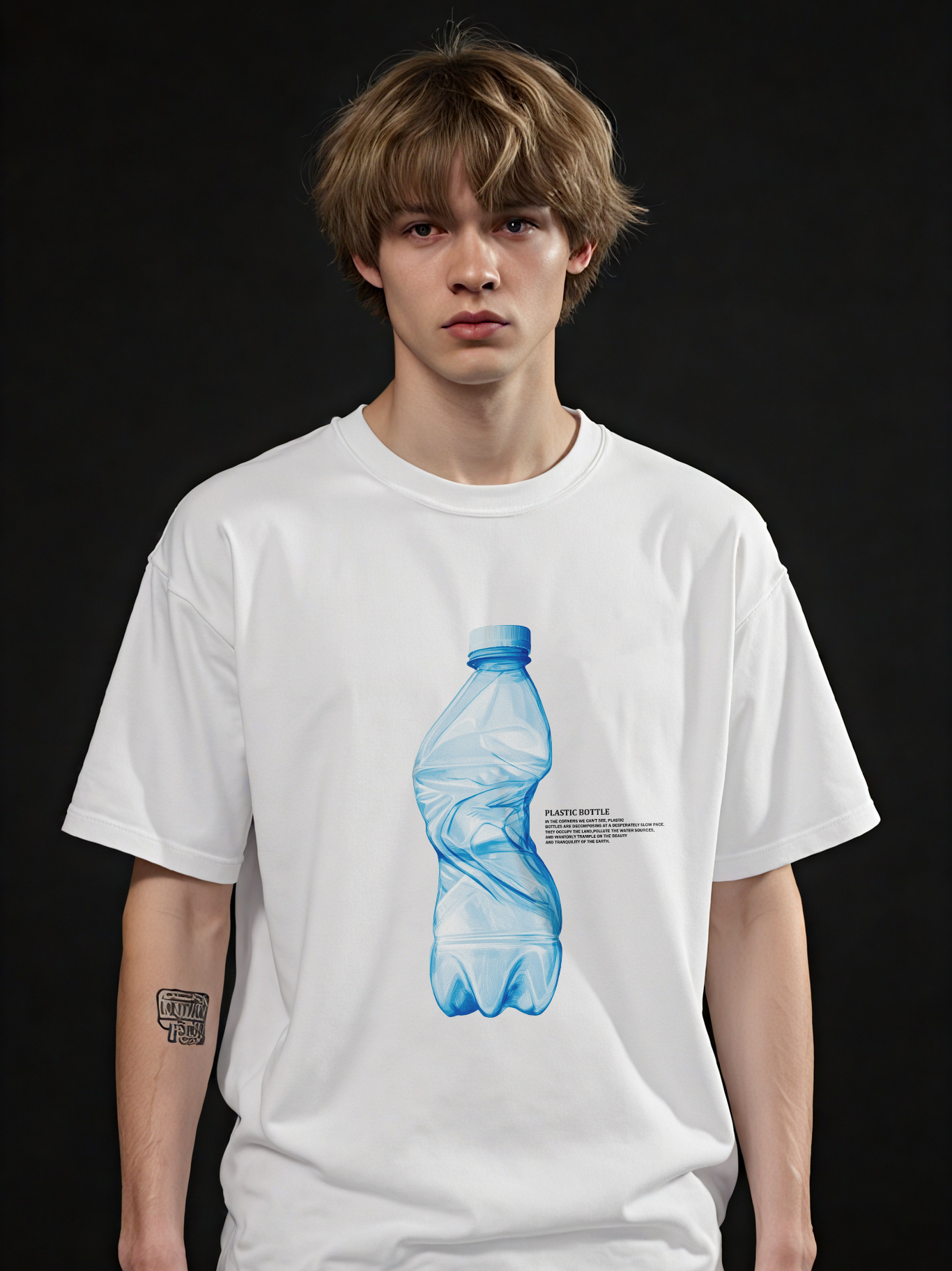  Plastic Bottle Printed Short-sleeved Cotton T-shirt